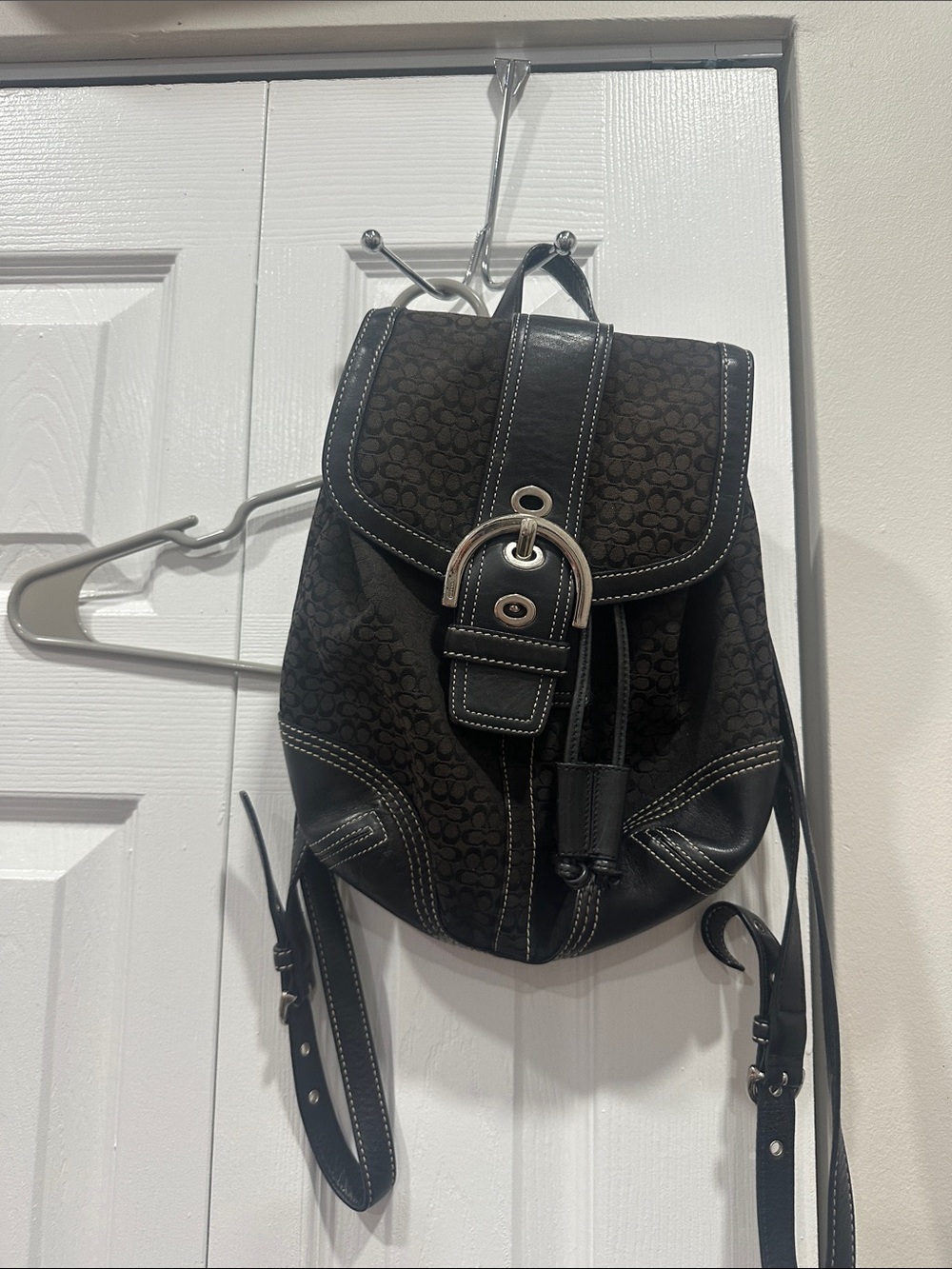 Designer-Style Black Leather Accent Backpack